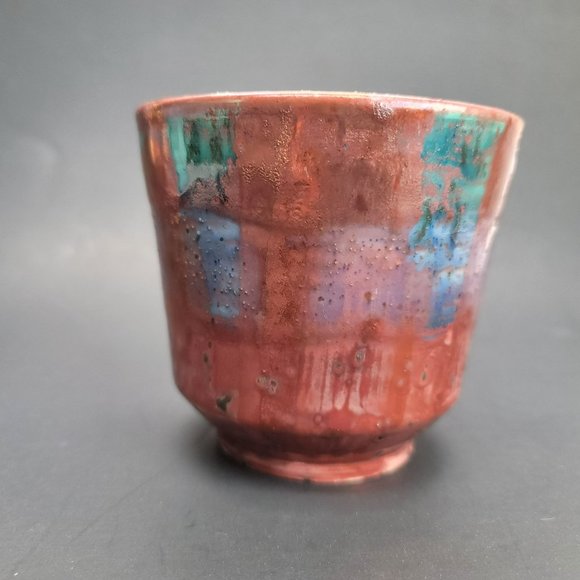 Sooz Glazebrook Art Pottery Vase / Bowl Copper Blue Green Patina JS8137 - Picture 6 of 8